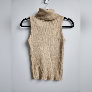 Tan Ribbed Sleeveless Turtleneck